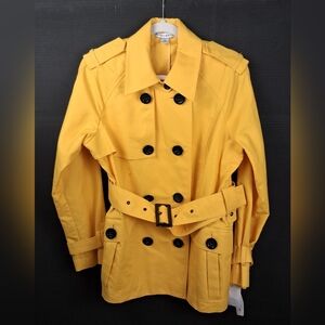 NWT Pendleton Trenchcoat Bright Yellow Black Buttons Buckle Accent Size 10
